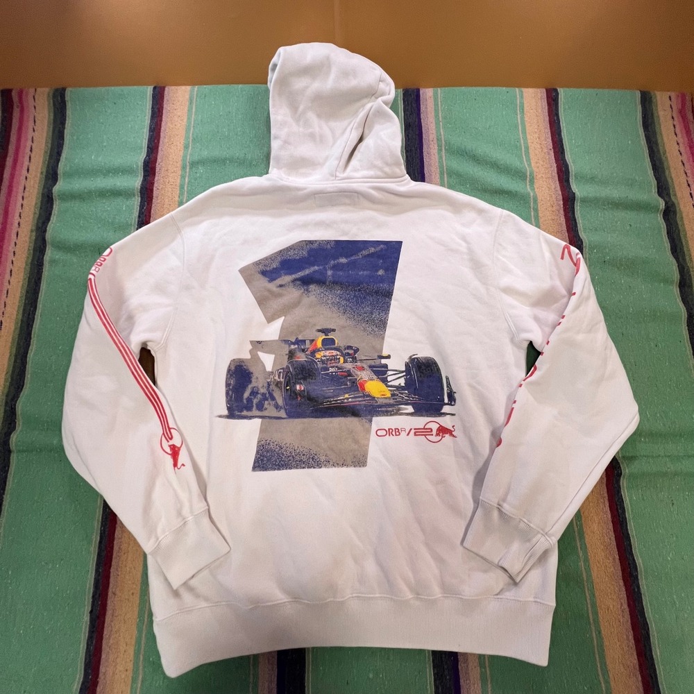 Hollister Red Bull Racing Hoodie Mens M White Verstappen F1 Graphic Sweatshirt